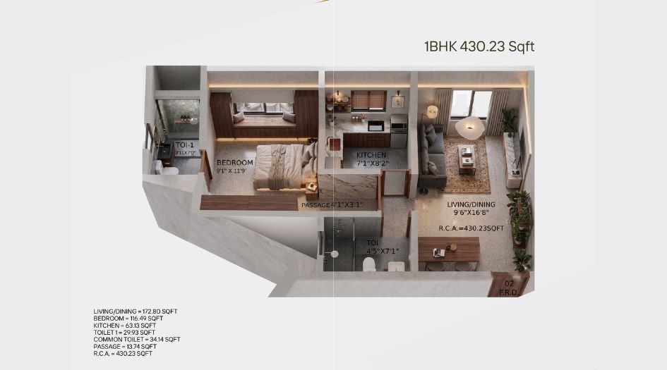 Aahana-Landmark-Floor-Plan-1 BHK-430 Sqft